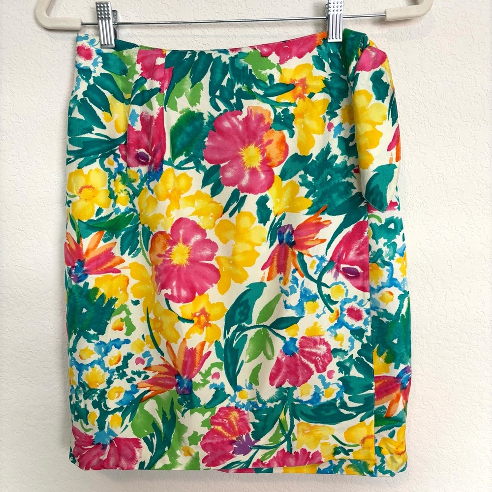Talbots 90s Style Tropical Floral Silk Wrap Skirt Women’s Size 10 Summer Girly